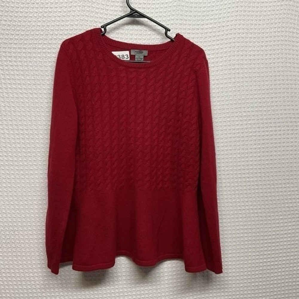 Premise Red Peplum Cable Knit CrewNeck Sweater‎ Pullover Women XL China Cashmere